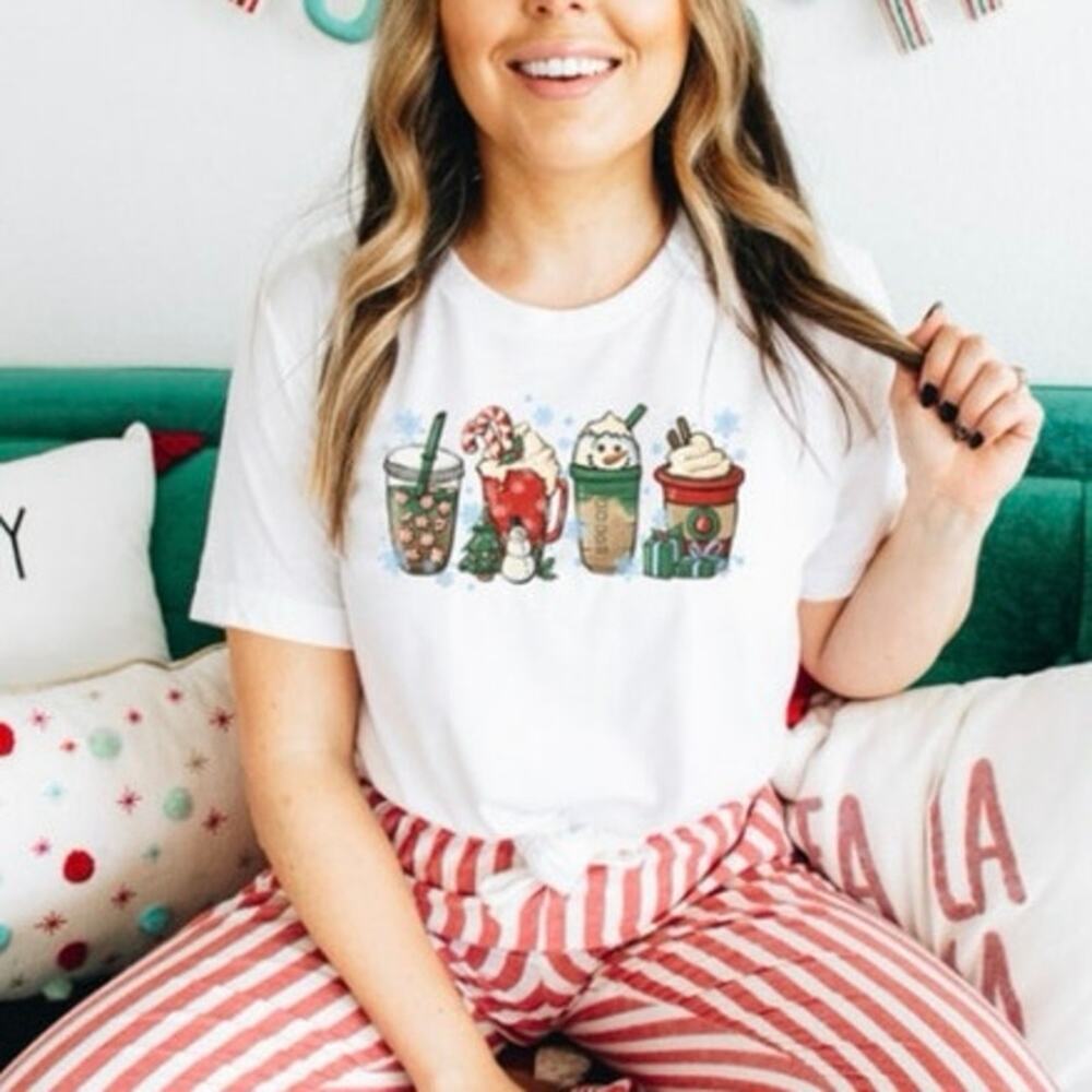NEW Christmas Latte Ivory Graphic‎ Tee 2XL Festive Cozy Holiday Coffee Vibes